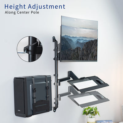 Sit to Stand Single Monitor Wall Mount Workstation provides a space efficient work area with your monitor and keyboard at ergonomic viewing and typing angles.