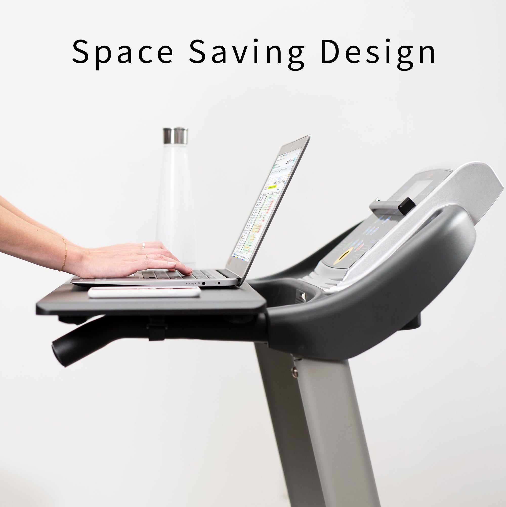 This innovative design, fitting most treadmills on the market, allows you to get your work done while walking, making it possible to study, do homework, research, shop, and more while on the move.