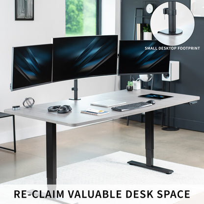 Telescoping Triple Monitor Desk Mount, Heavy Duty Flush-to-Wall Stand