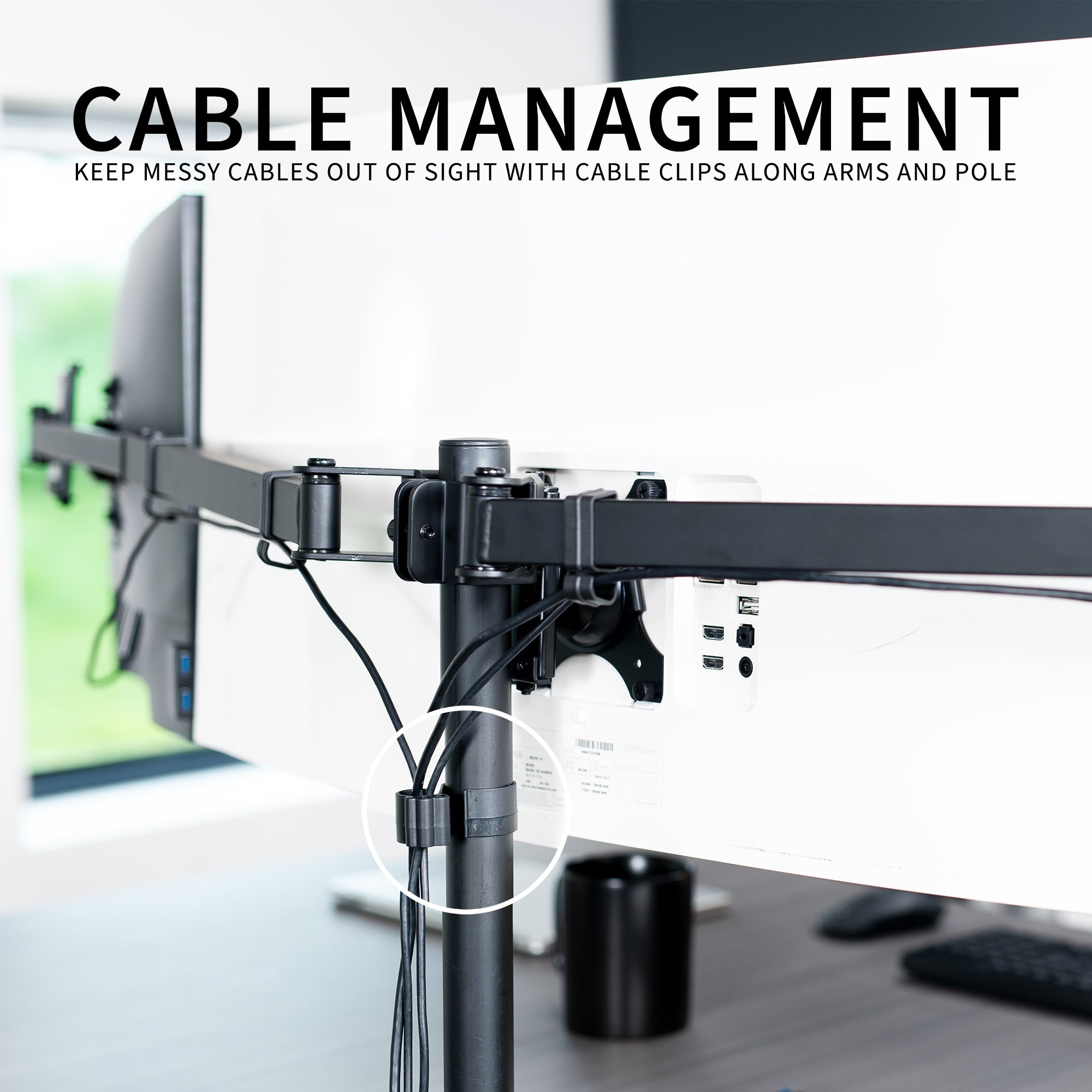 Telescoping Triple Monitor Desk Mount, Heavy Duty Flush-to-Wall Stand