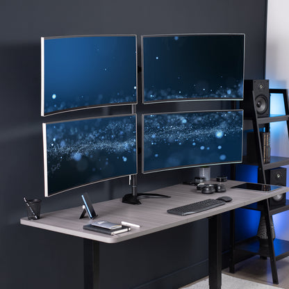 Telescoping Quad Monitor Desk Stand for office, giving you a freestanding flush-with-wall screen display.