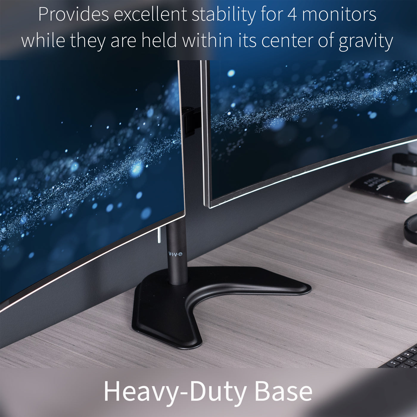 Telescoping Quad Monitor Desk Stand for office, giving you a freestanding flush-with-wall screen display.