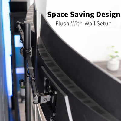 Heavy Duty Telescoping Quad Monitor Desk Mount for office use, giving your screen setup a flush with the wall display.