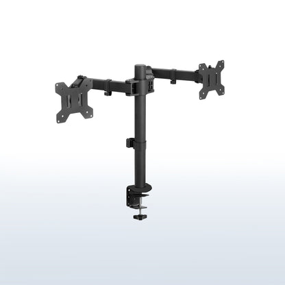 Sturdy adjustable telescoping arms for dual computer monitors.