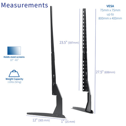 Modern living room with a large TV on a steel stand, speakers, and decorative items.