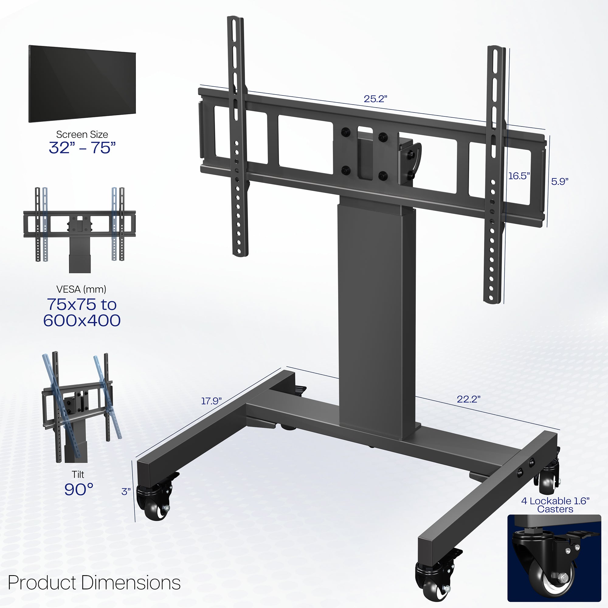 Low Height TV Cart for 32” to 75” Screens