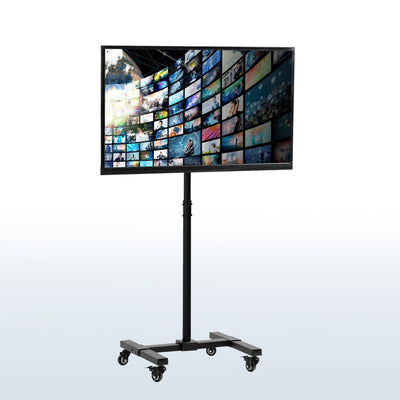 Sturdy mobile height adjustable TV cart with wheels.