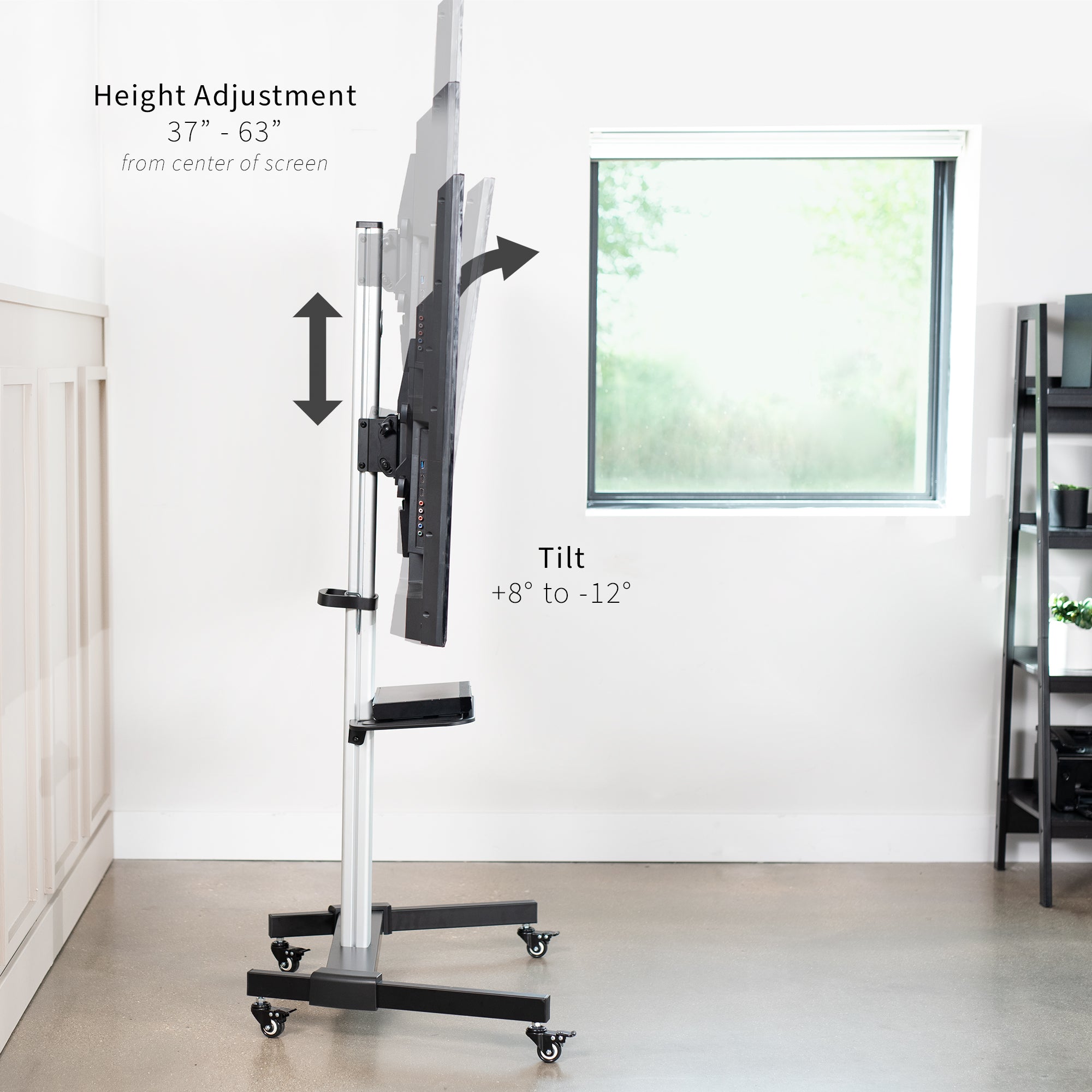 TV Stand for home and office had height adjustment and tilt.