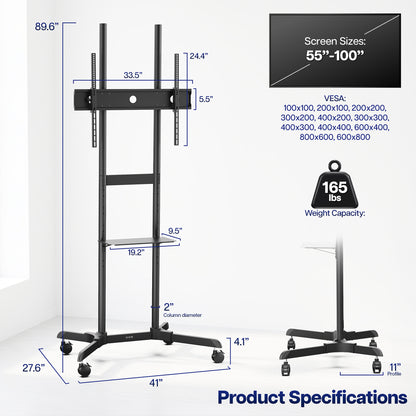 Tall Mobile Large TV Cart - 55” to 100” Screens