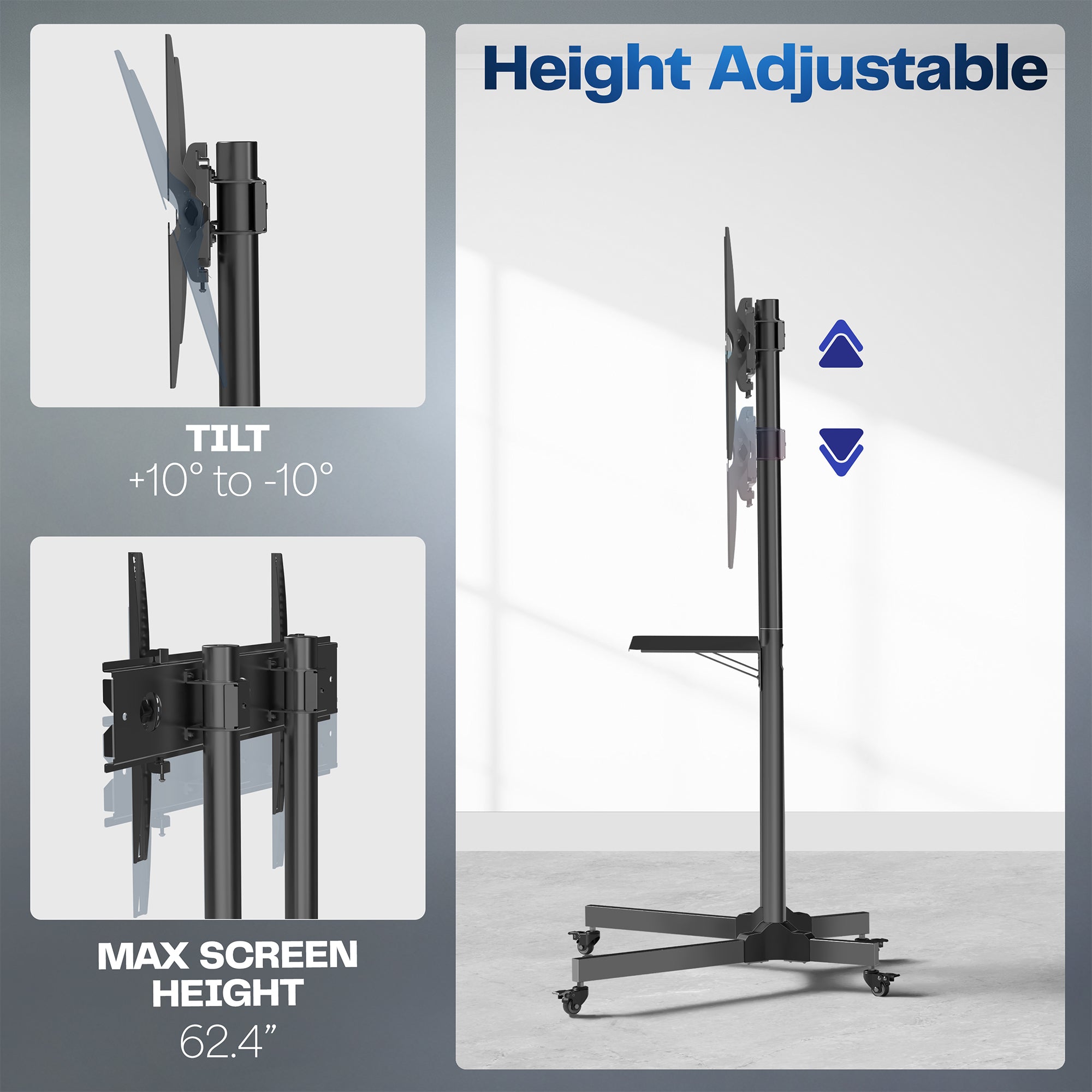 Black Mobile Large TV Cart for 55” to 100” Screens