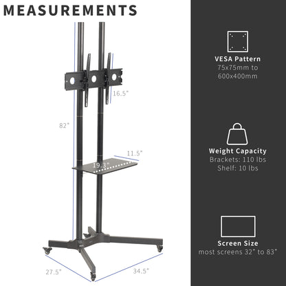 Extra tall mobile TV stand for home and office.