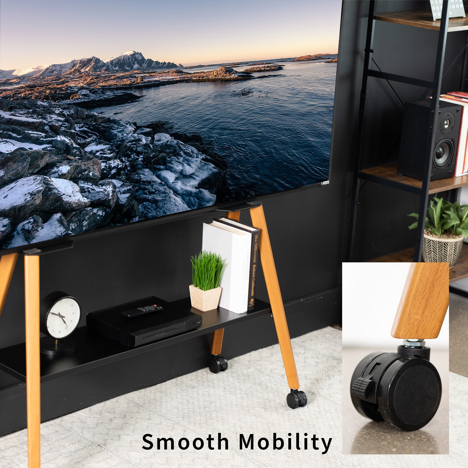 Mobile Easel TV Stand with Shelf for 49” to 75” TVs – VIVO - desk ...