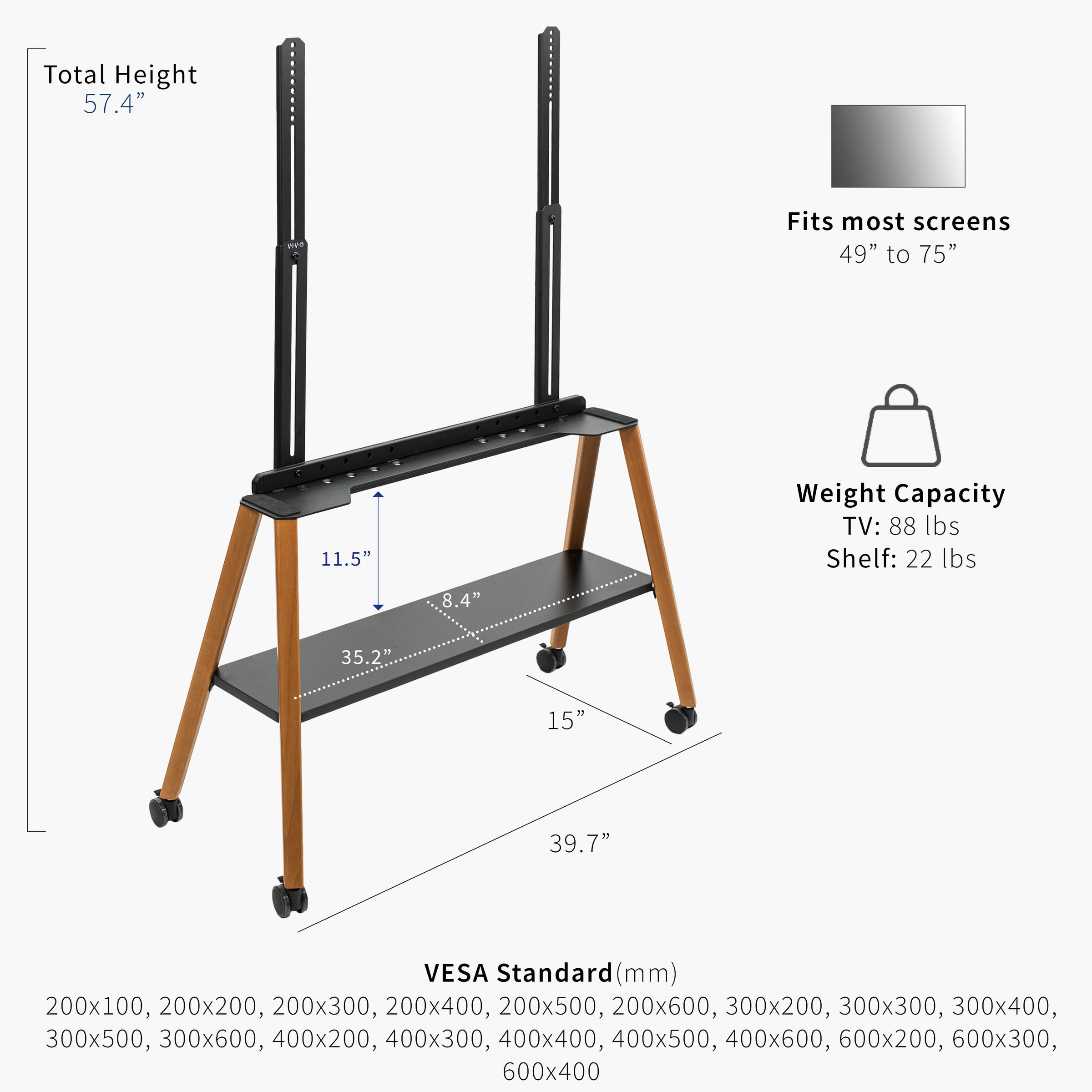 Mobile Easel TV Stand with Shelf for 49” to 75” TVs – VIVO - desk ...