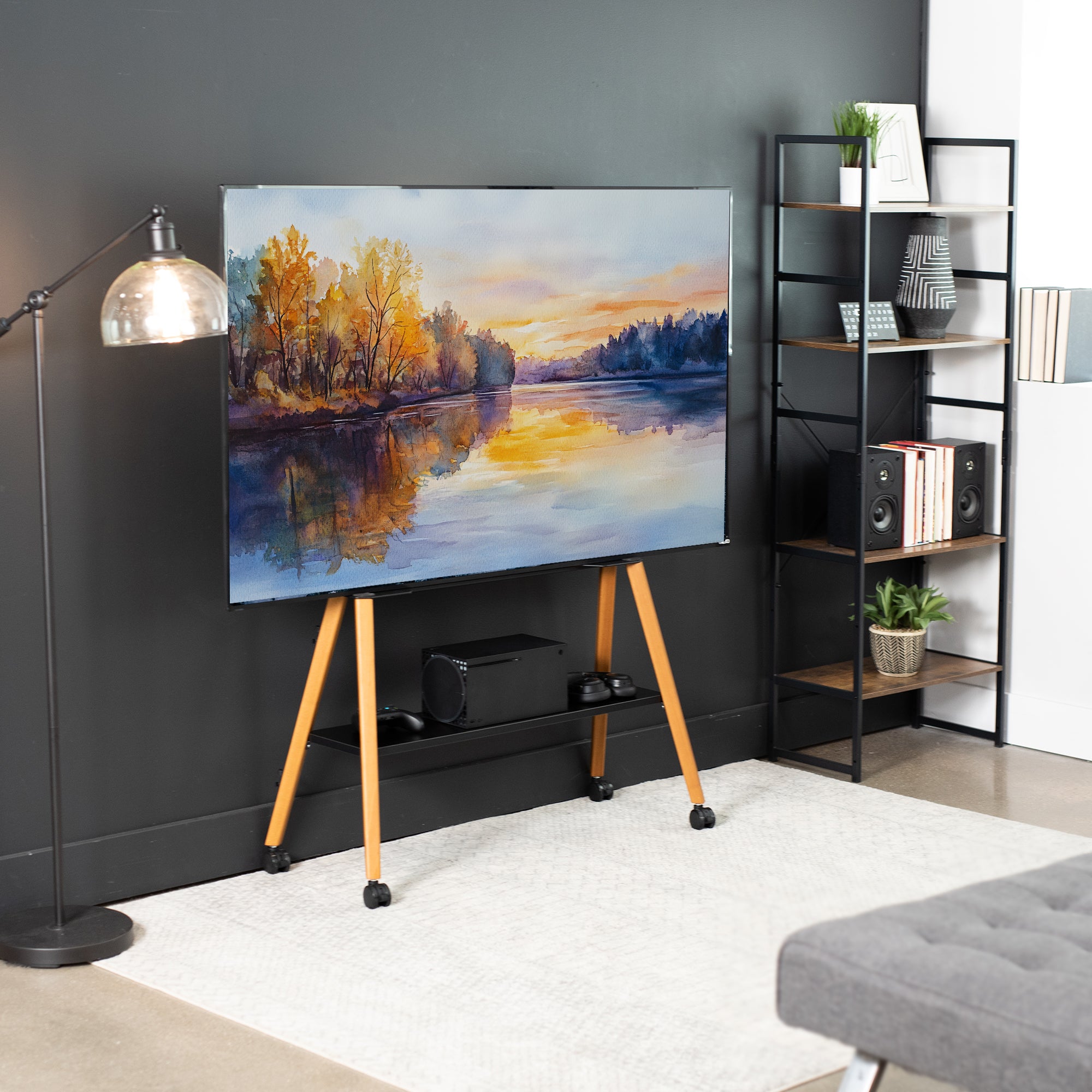 Mobile TV Easel Stand with Shelf - 43” to 75” Screens – VIVO