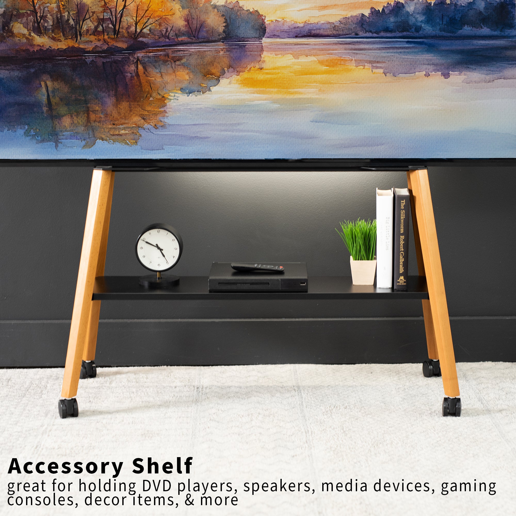 Mobile TV Easel Stand with Shelf - 43” to 75” Screens – VIVO
