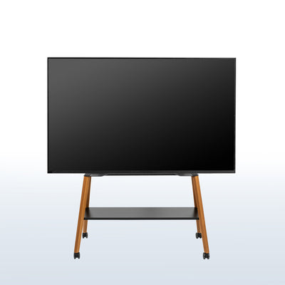 This rolling artistic easel 49 to 75 inch LED LCD screen mobile studio TV display stand is for home theatres, trade shows, schools, and more.