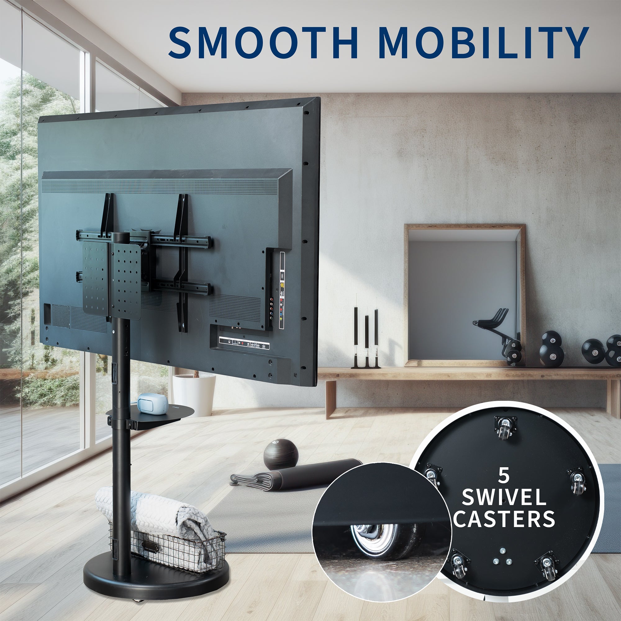 Black Mobile TV Floor Stand with Shelf