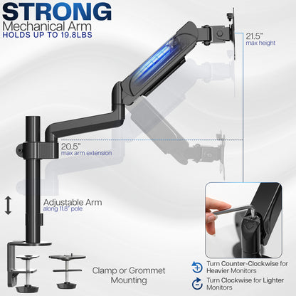 Mechanical arm single monitor desk mount