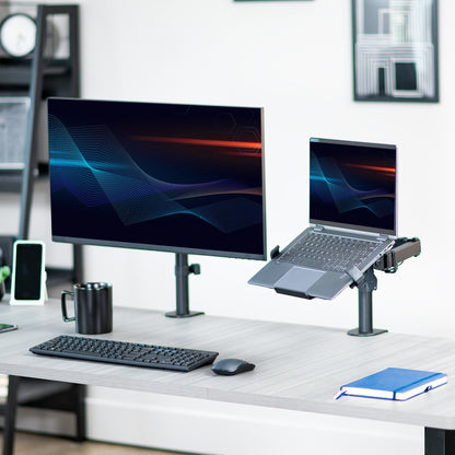 Laptop stand for desk with RGB fan for ambience and cooling.