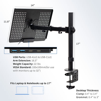 Laptop Tray and Desk Mount with USB