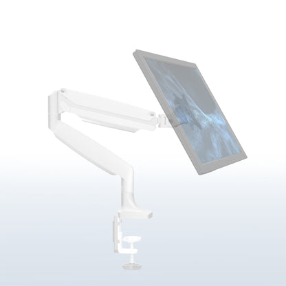 White Pneumatic Arm Adjustable Single Monitor Desk Mount