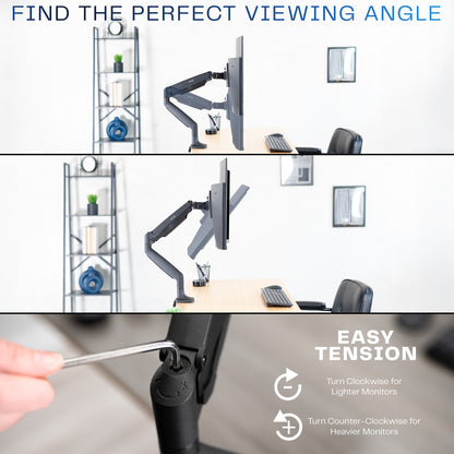 Pneumatic Arm Adjustable Single Monitor Desk Mount