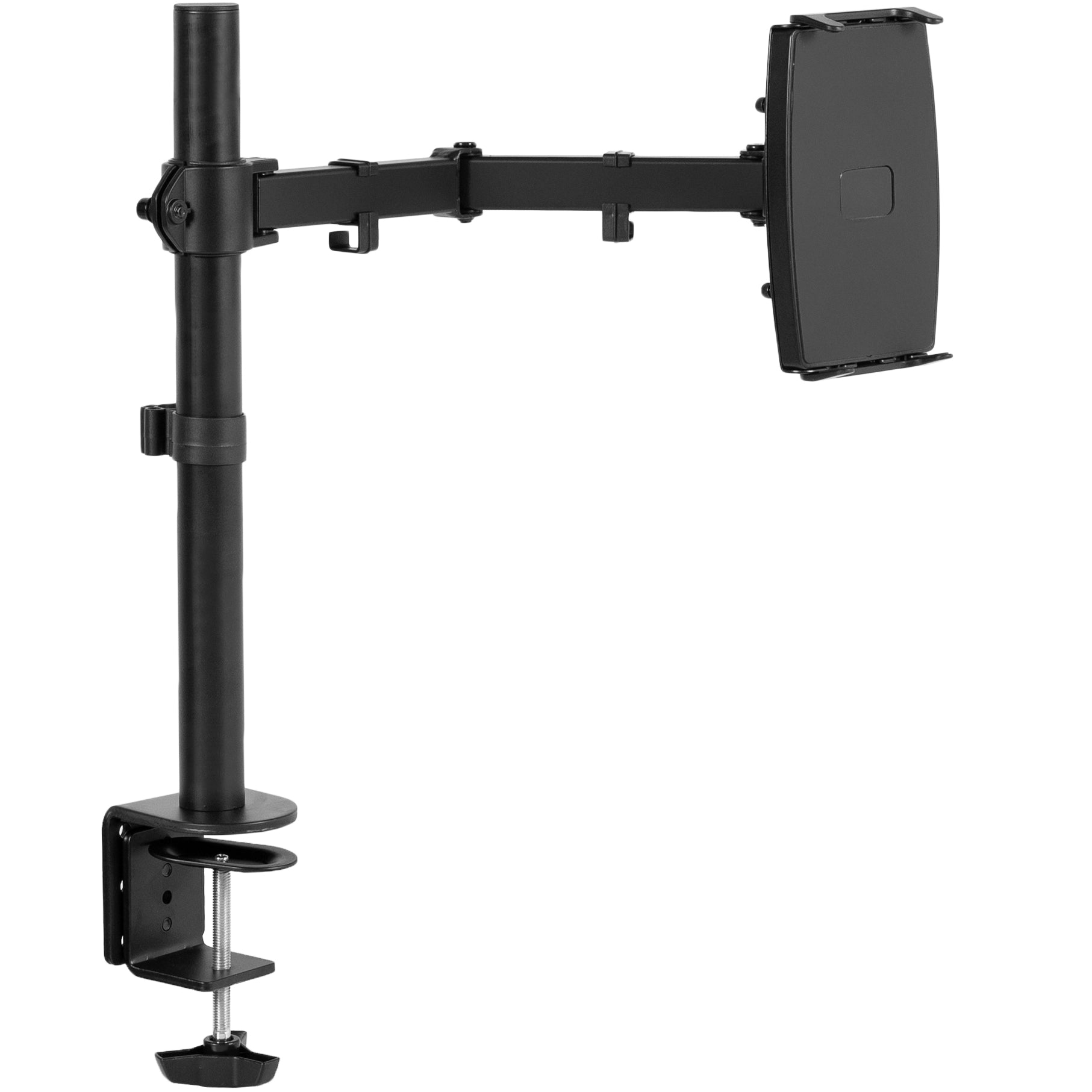 Articulating height adjustable tablet holder desk mount.