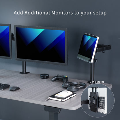 Articulating height adjustable tablet holder desk mount.