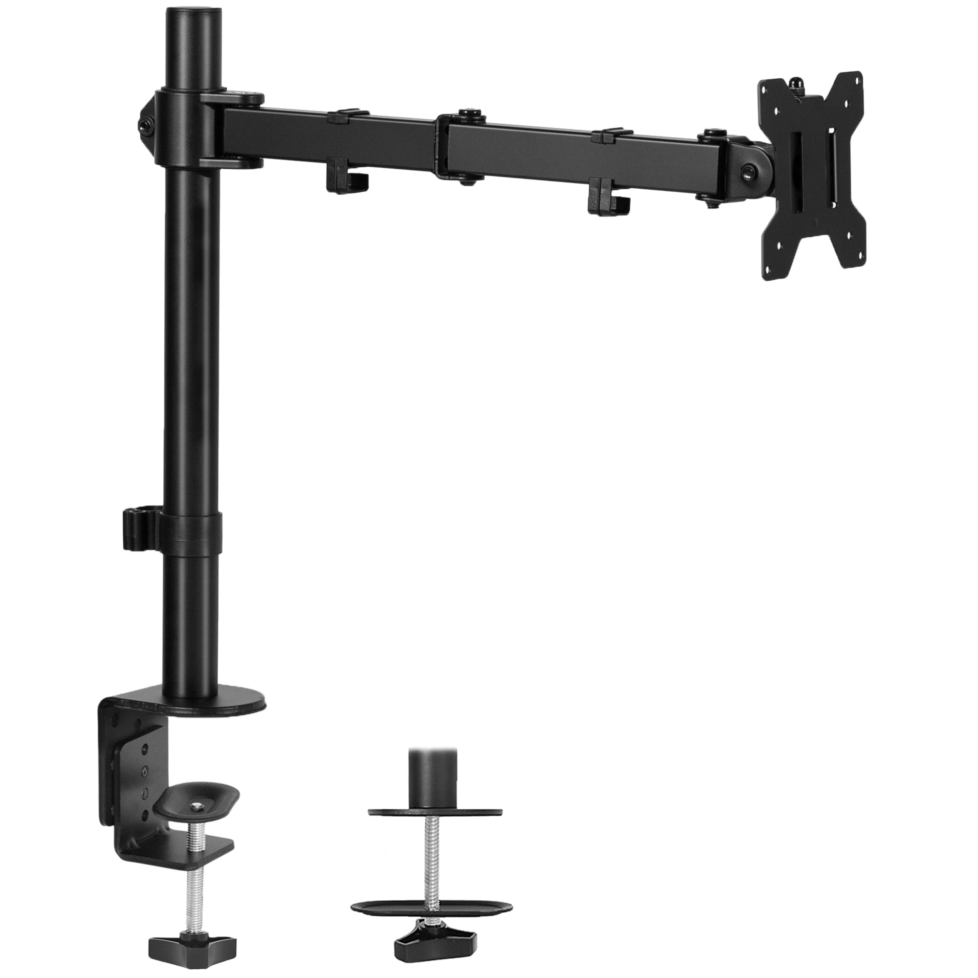 Single monitor desk mount from VIVO with articulation and cable management.