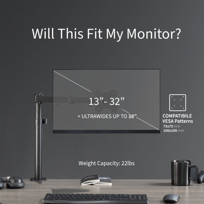 Single monitor desk mount from VIVO with articulation and cable management.