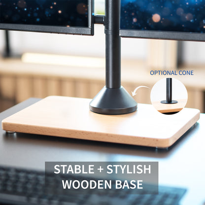 Dual Monitor Desk Stand with Wood Base