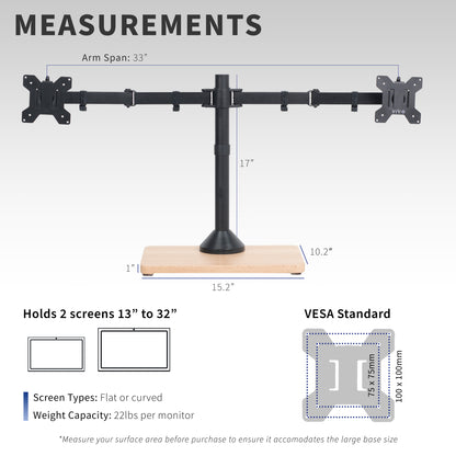 Dual Monitor Desk Stand with Wood Base