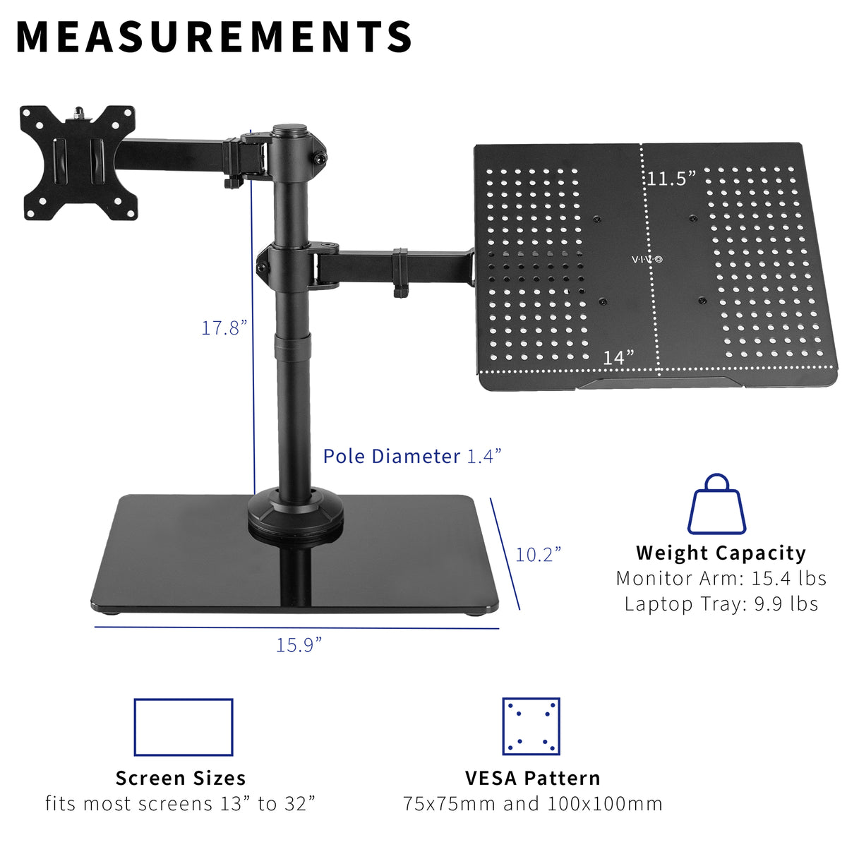 Monitor and Laptop Desk Glass Stand - Up to 32