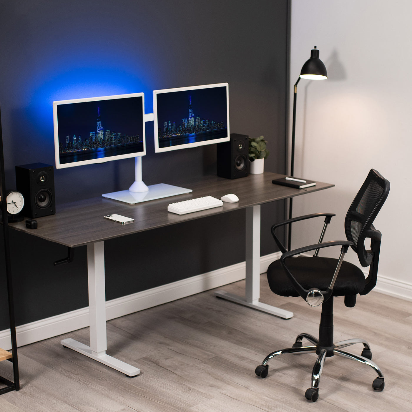 Enhance your work day with this high-grade steel stand built for scratch resistance and security. Designed with user-geared features such as arm articulation, removable VESA mounting plates, adjustable monitor height, integrated cable management, and more, this mount is customizable to your particular office needs.