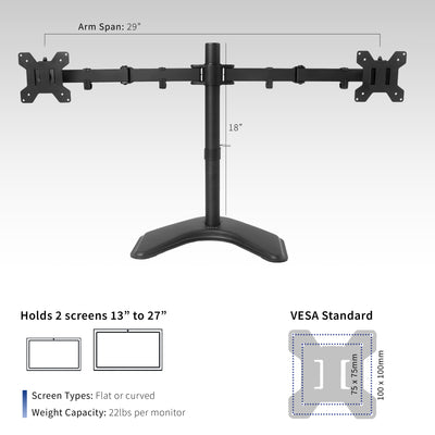 Dual monitor desk stand dimensions amd weight capacity.