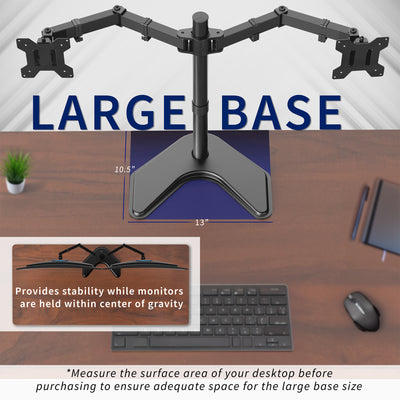 Sturdy adjustable dual monitor stand large base.