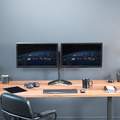 Sturdy adjustable dual monitor stand.