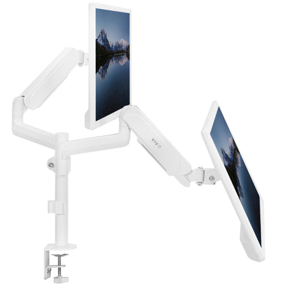 Sturdy adjustable pneumatic arm dual monitor ergonomic desk stand for office workstation.