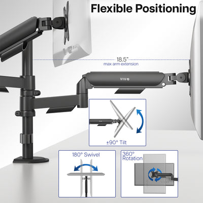 Sturdy adjustable mechanic arm dual monitor ergonomic desk stand for office workstation.