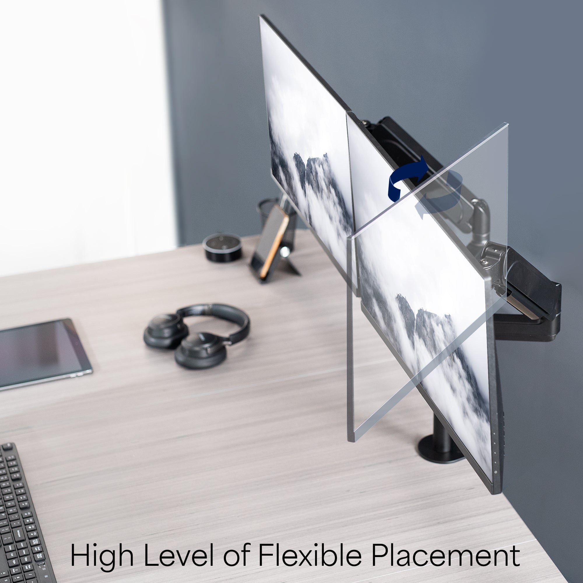 Sturdy adjustable pneumatic arm dual monitor ergonomic desk stand for office workstation.