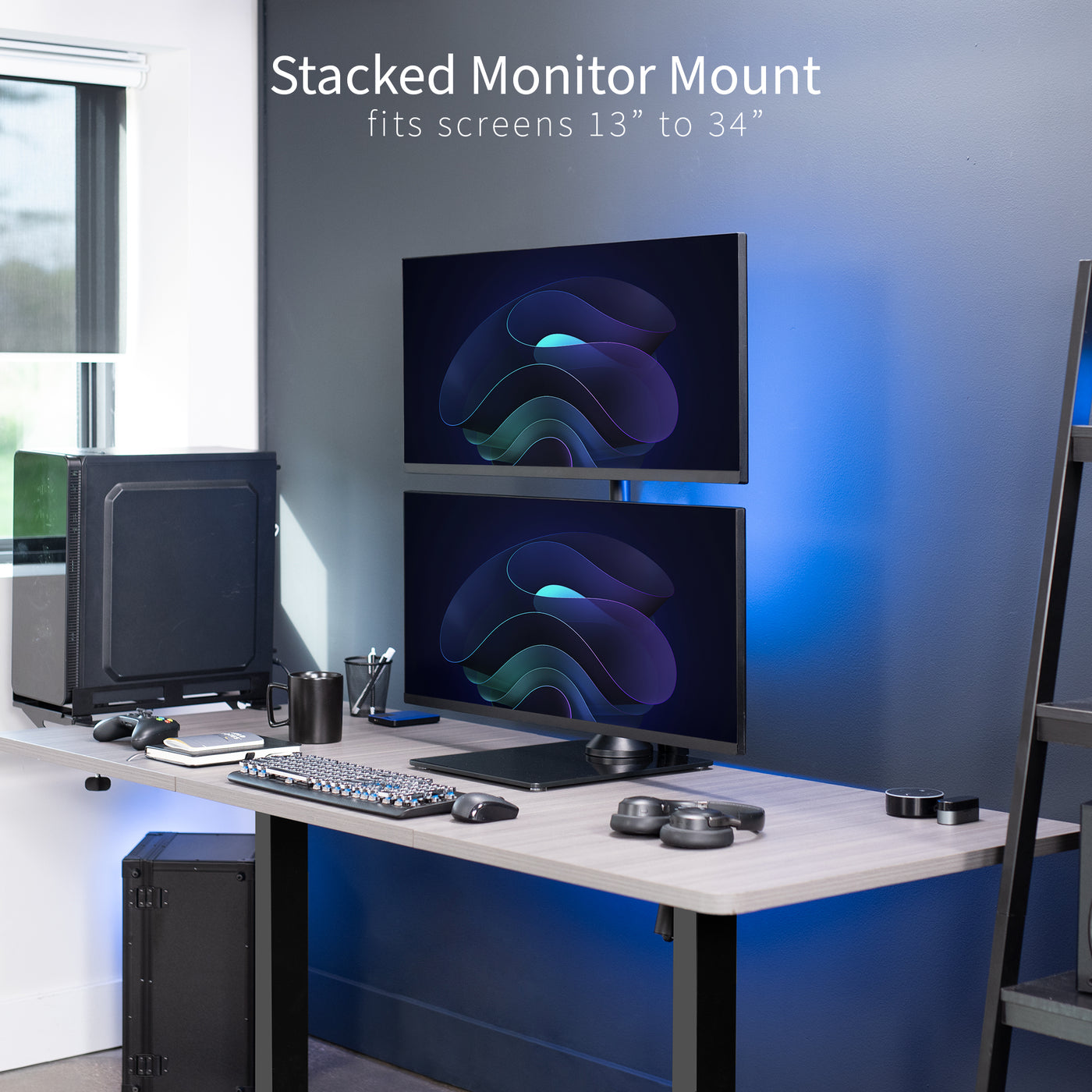 Dual Vertical Monitor Desk Stand with Glass Base – VIVO - desk ...