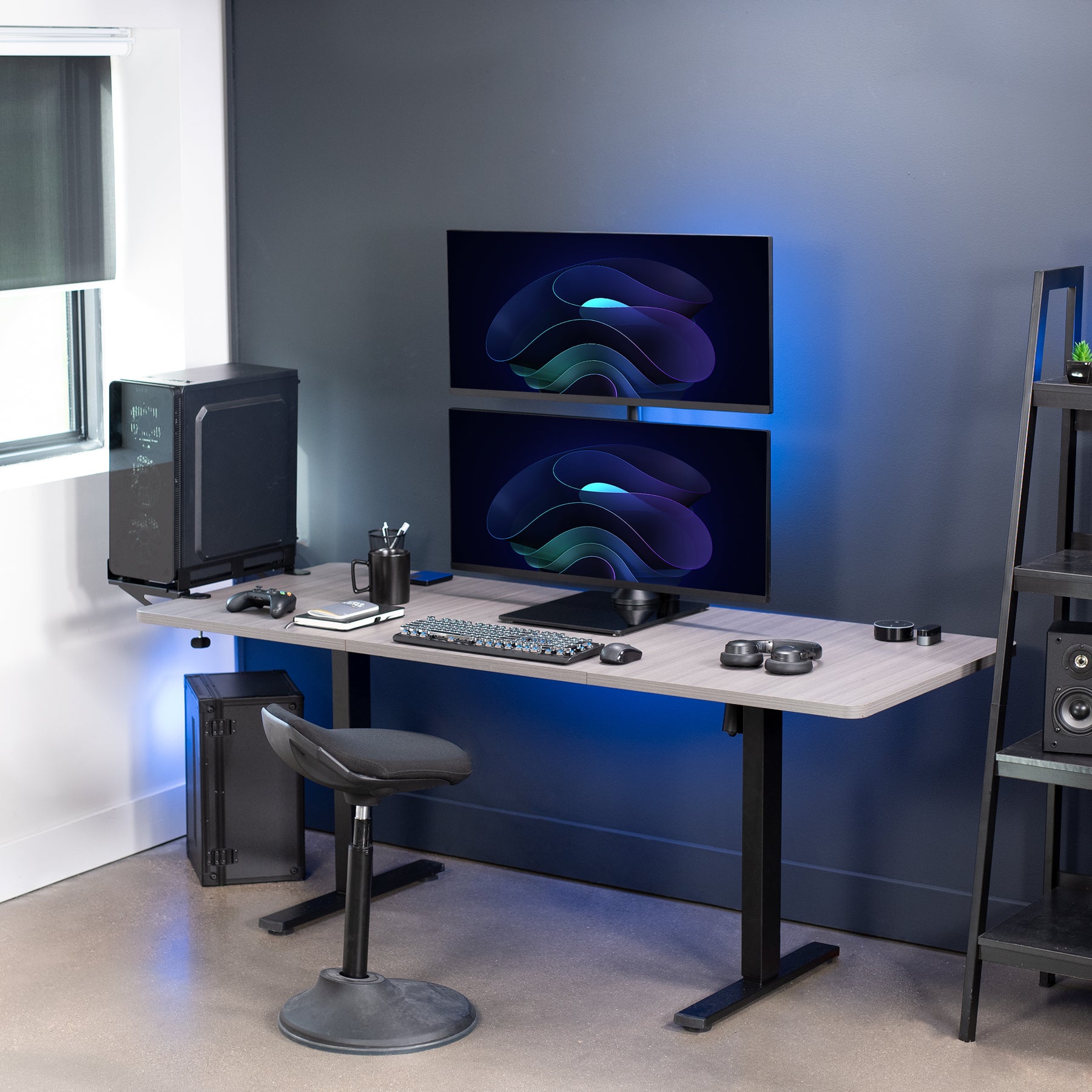 Dual Vertical Monitor Desk Stand with Glass Base – VIVO - desk ...