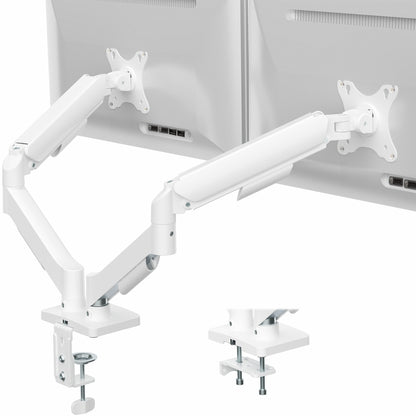 Sturdy adjustable mechanical arm dual monitor ergonomic desk stand for office workstation.