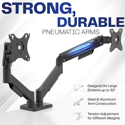 Sturdy adjustable mechanical arm dual monitor ergonomic desk stand for office workstation.