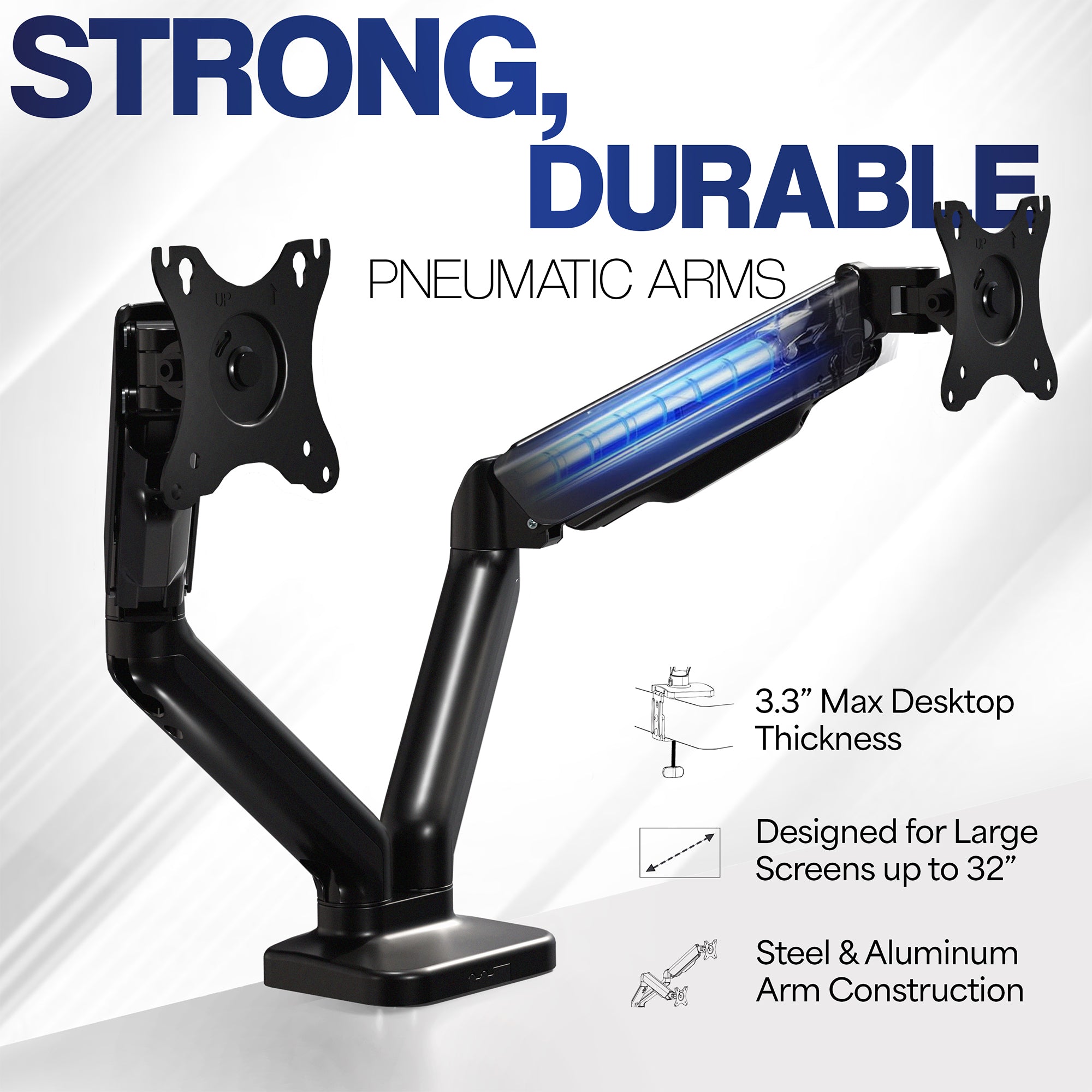 Sturdy adjustable mechanical arm dual monitor ergonomic desk stand for office workstation.