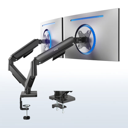 Sturdy adjustable mechanical arm dual monitor ergonomic desk stand for office workstation.