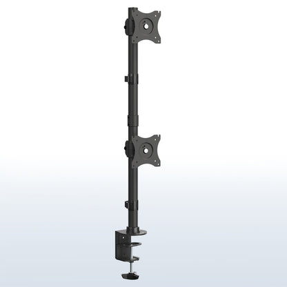 Sturdy adjustable vertical dual monitor ergonomic desk mount for office workstation.