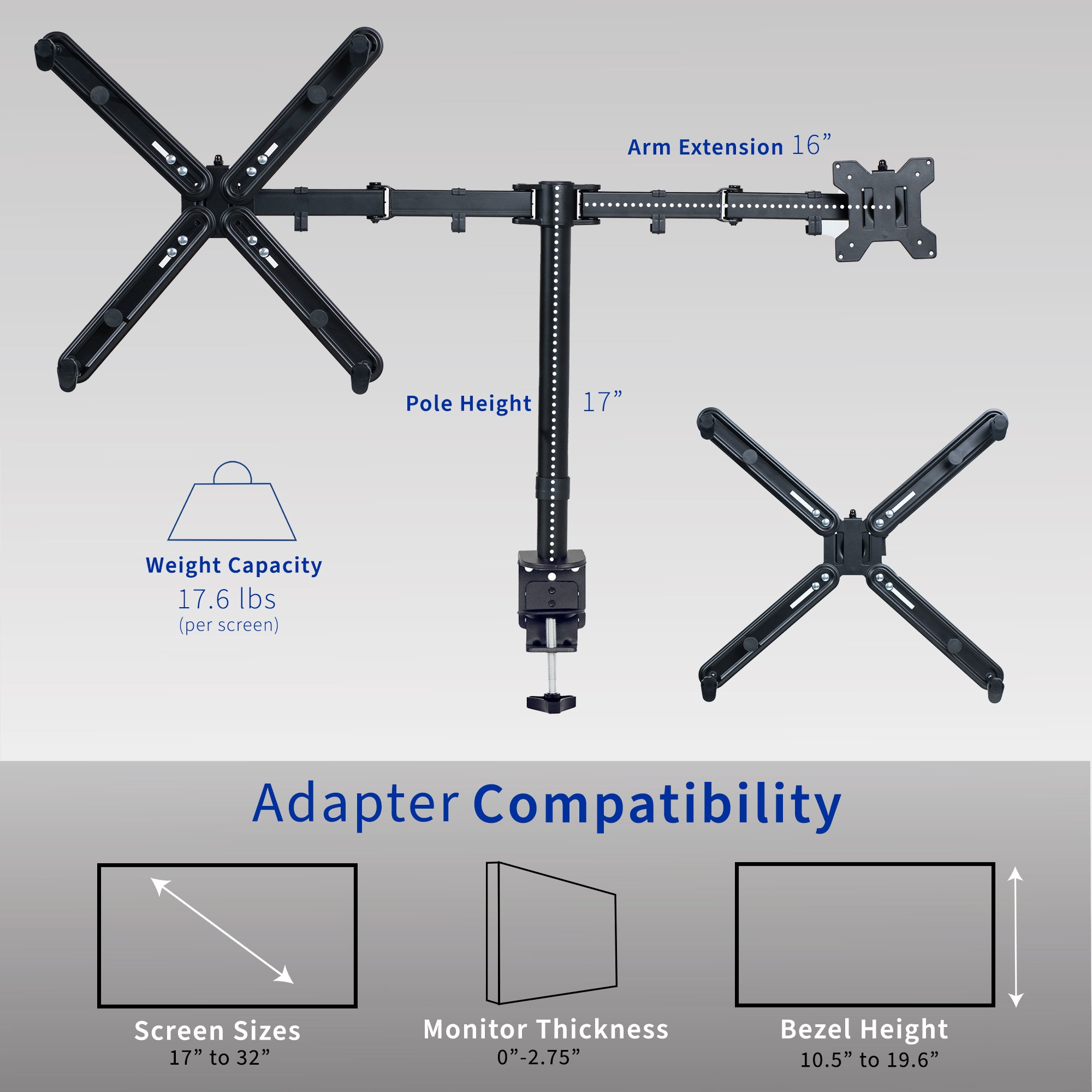 Dual Monitor Desk Mount with VESA Adapter Bracket