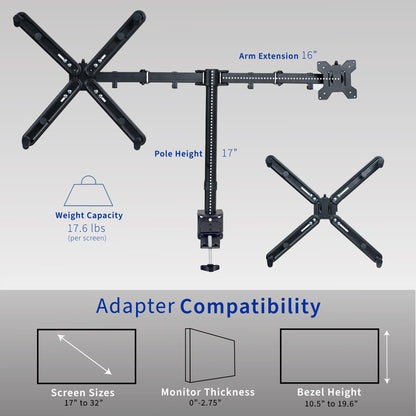 Dual Monitor Desk Mount with VESA Adapter Bracket