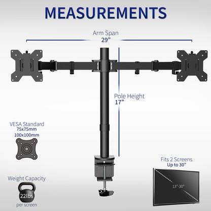 Sturdy adjustable dual monitor ergonomic desk mount for office workstation.